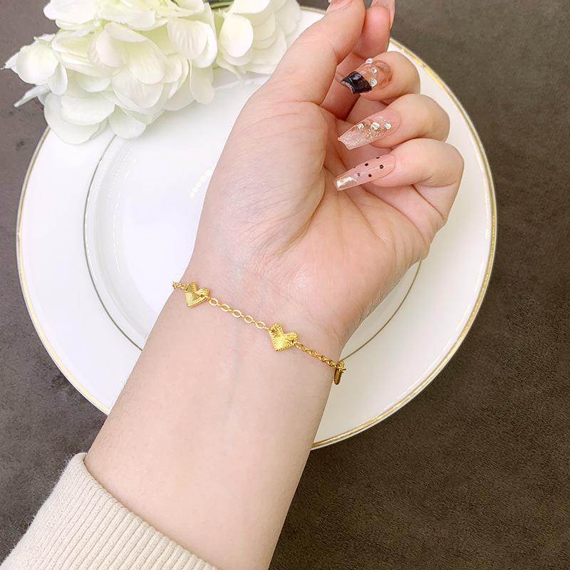 Nuevos productos vietnamitas pulseras de oro de arena coreana luz lujosa láser amor pulseras de moda mujer no se desvanecen joyas de mano al por mayor