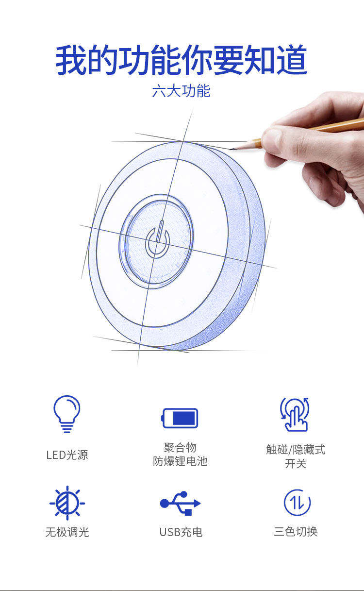 Installation-free car led reading lamp car rear reading lamp trunk lighting lamp compartment ceiling reading lamp