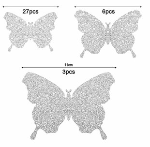 Holiday Stereo Party Decoration Glitter Silver Butterfly 3D Home Artificial Cut Out Paper Butterfly Wall Sticker Factory Wholesale