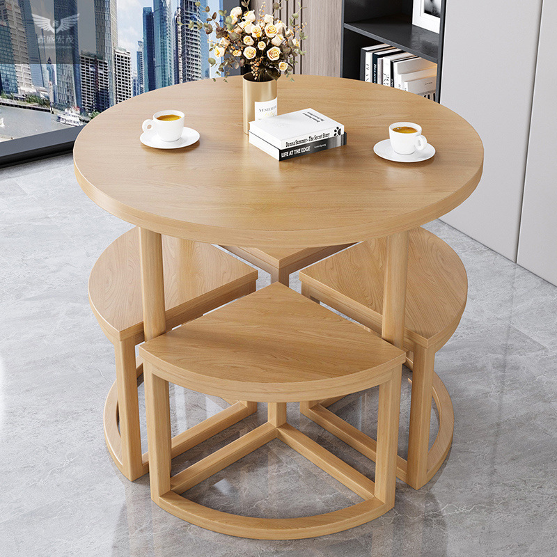 Sala de estar de madera sólida nuevo tipo de sala de estar simple mesas y sillas de recepción combinación de mesa redonda de ocio