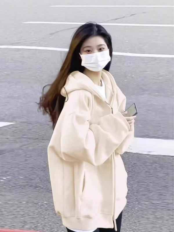 蓝色连帽卫衣外套女宽松上衣开衫秋季2025新款爆款韩系慵懒风穿搭|undefined