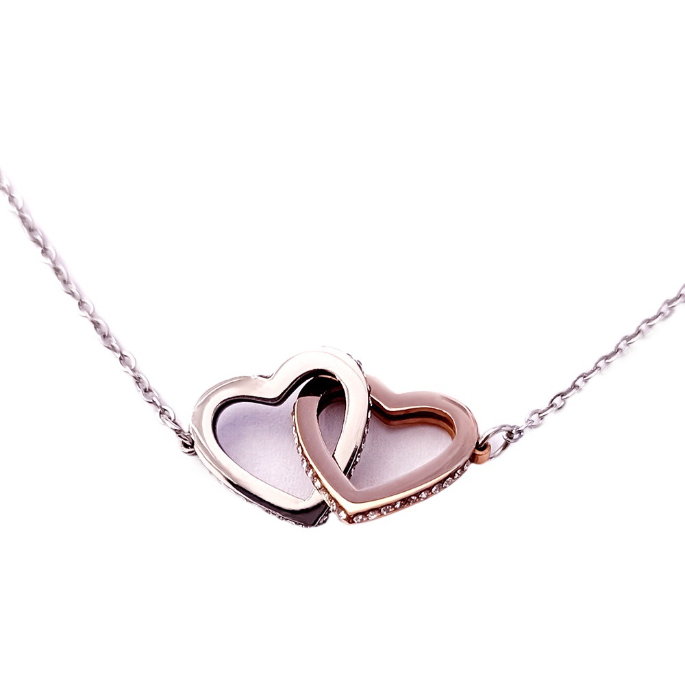 Color separation rose gold double heart titanium steel necklace women's heart buckle stainless steel pendant love diamond jewelry