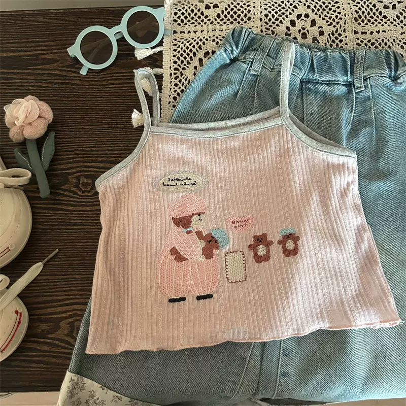 清仓不退不换【理性下单】女童卡通吊带衫绣花外穿百搭背心