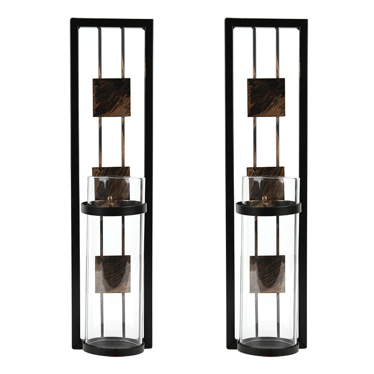 Candelaria de hierro fundido de metal simple artesanía de tubo cuadrado colgado en la pared de hierro fundido candelabros de vidrio sala de estar candelabros de color antiguo