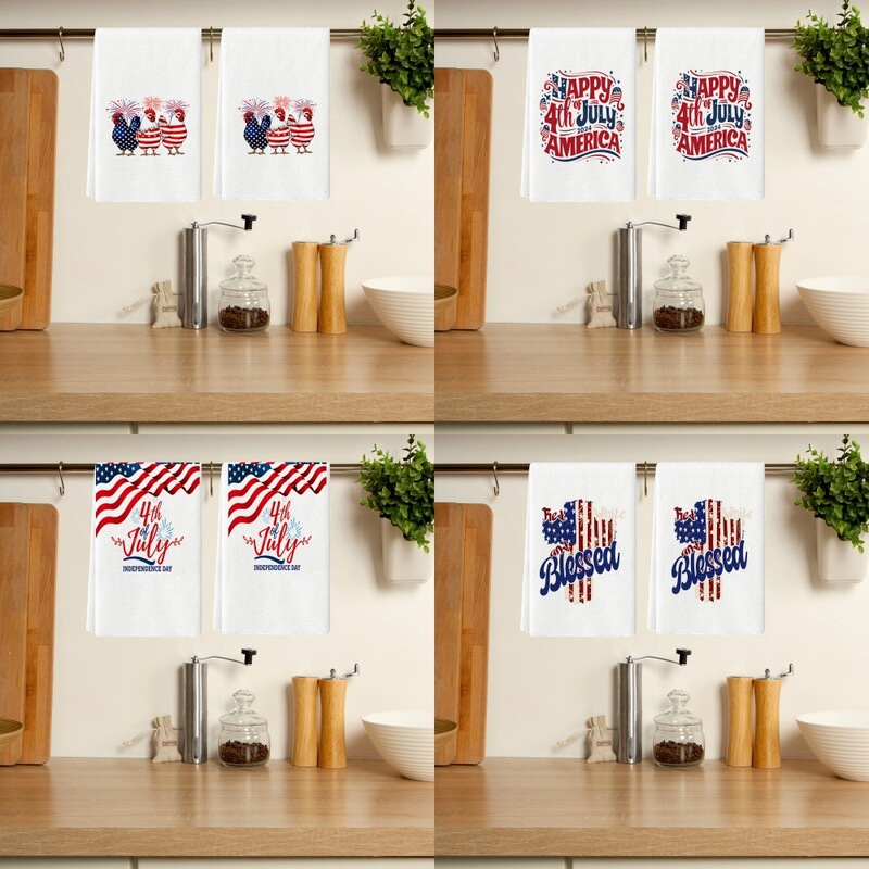 Red and Blue Independence Day Kitchen Towel July 4Th Celebration Party Farmhouse Kitchen Towel Restaurant Decoration Hand Towel