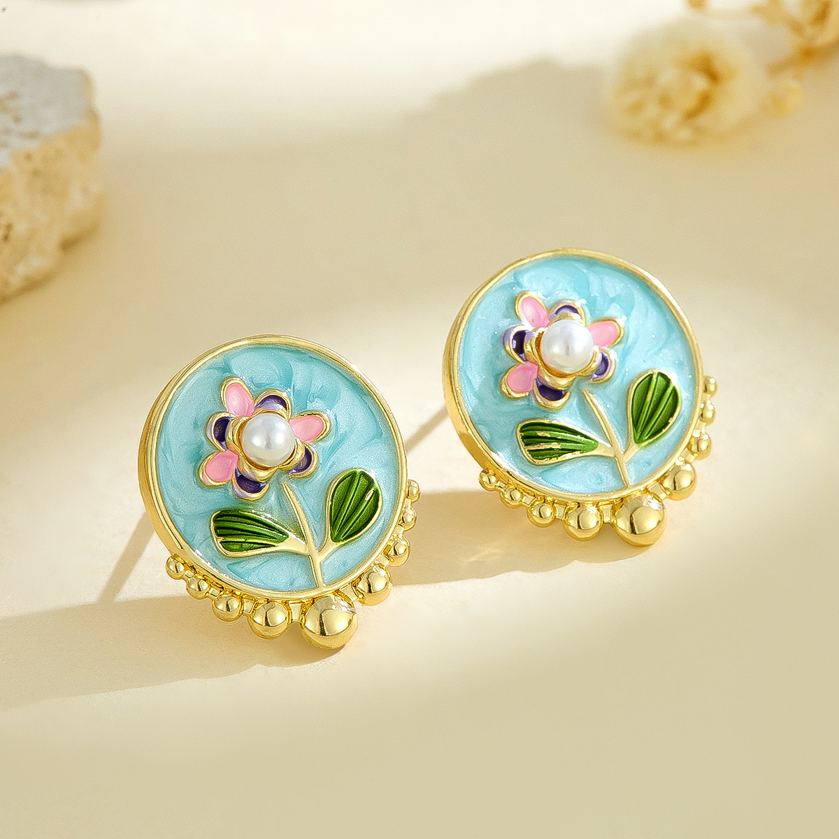 Pendientes de pintura al óleo de jardín de Monet para mujer nuevos pendientes de lujo ligero de estilo chino de alta gama 2025 nuevos accesorios de oreja de temperamento explosivo