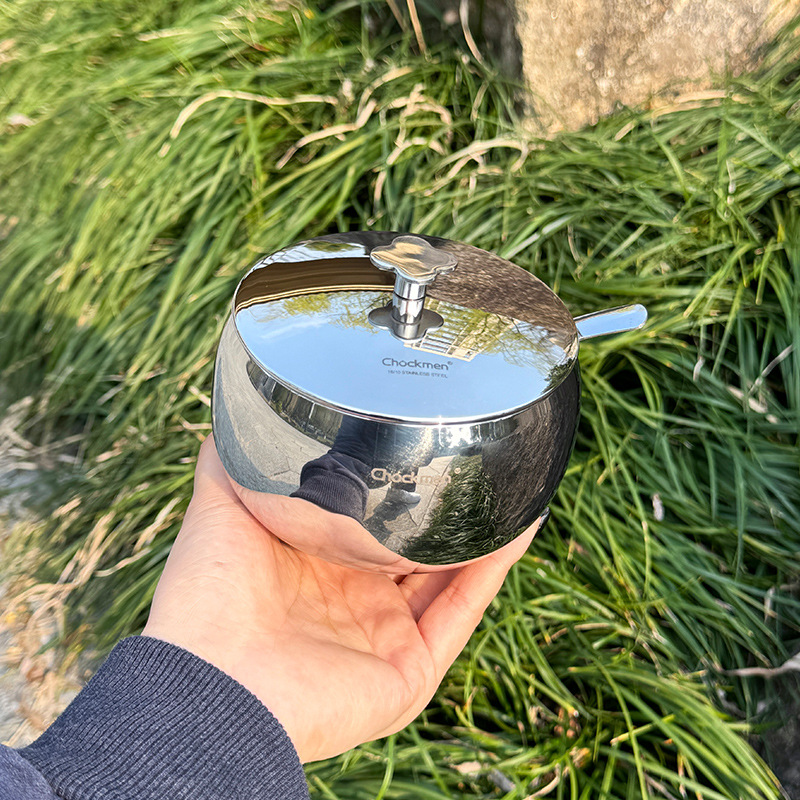 Chockmen Zhuo Deming 18 / 10 acero inoxidable tetrafoil condimento lata caja de azúcar lata de sal condimento tazón con cuchara