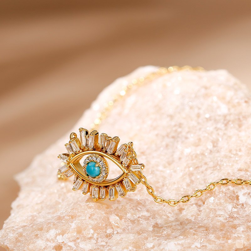 1 Piece Quantity Daily Occasion 925 Sterling Silver Material 925 Sterling Silver Turquoise Cable Chain Plating Devil's Eye Pendant Necklace