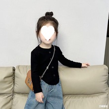 辣妹装女童洋气休闲长袖T恤打底衫2024春秋女宝修身短款上衣网红T