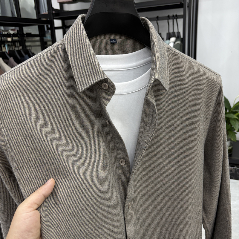 Outlet Clearance High-End Brushed Cashmere Men's Long-Sleeve Warm Business Thick Wool Shirt for Men