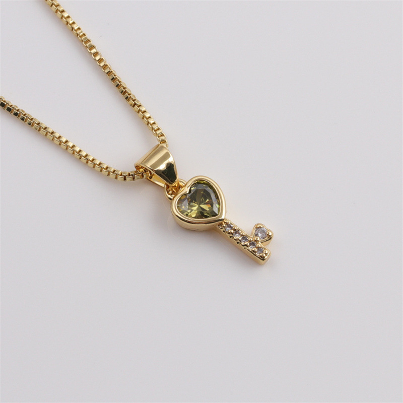 Fashion Multicolor Heart Key Inlaid Zircon Copper Necklace Wholesale Nihaojewelry