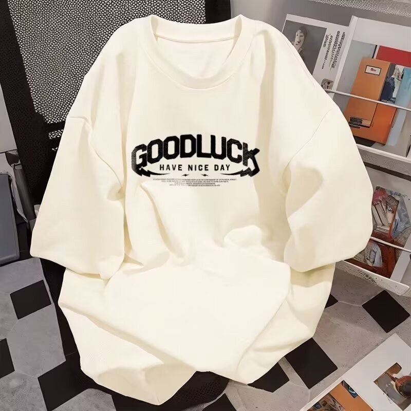Heavyweight short-sleeve t-shirt for men, 2026 new summer trendy brand, stylish letter print, American style men's half-sleeve