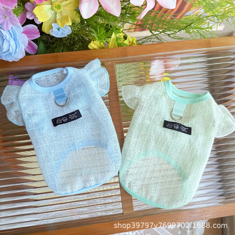 Summer thin pet clothes mesh hollow breathable dog cat clothes flying sleeve vest cute sunscreen cooling