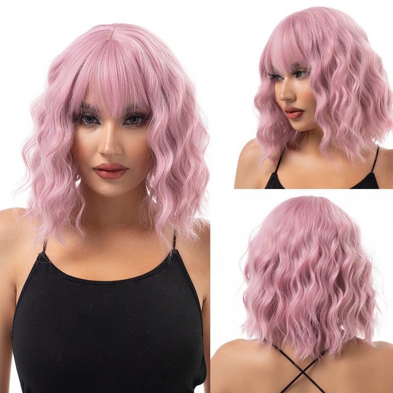 30.48 short curly bob cut wig with bangs synthetic wig friendly heat resistant costume wig