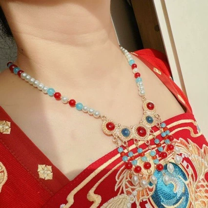 Длинный ханьфу, ожерелье, цепочка, классический ципао, ретро-подвеска из жемчуга, китайский стиль