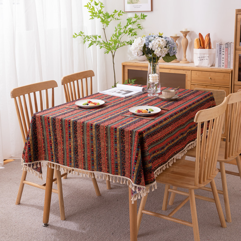 Famous ethnic style bohemian bronzing striped polyester cotton tassel tablecloth coffee table tablecloth tablecloth cover towel one-piece delivery