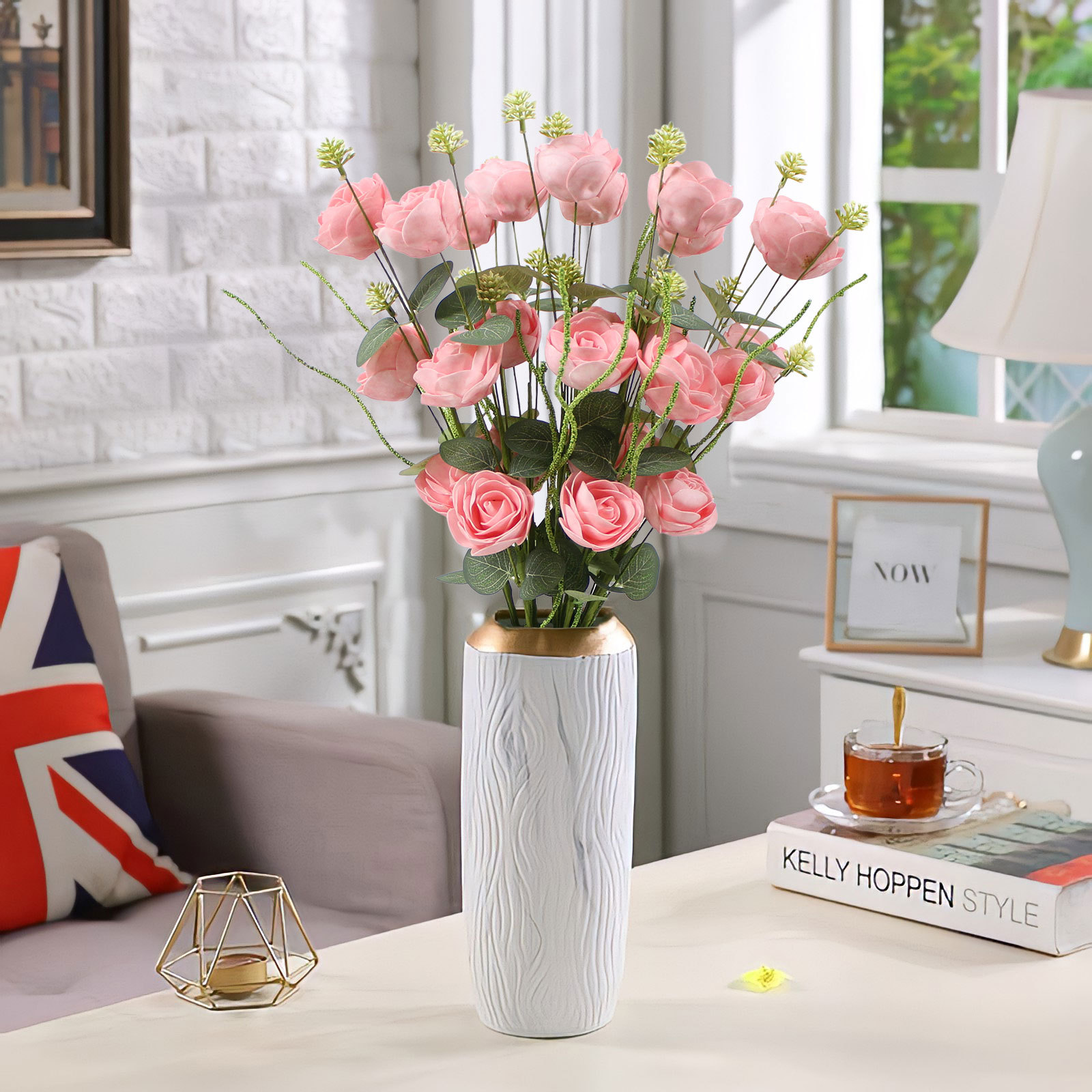 Año nuevo decoración de flores artificiales ramo de flores artificiales decoración del hogar DIY arreglo de flores rosa al por mayor ramo de flores artificiales