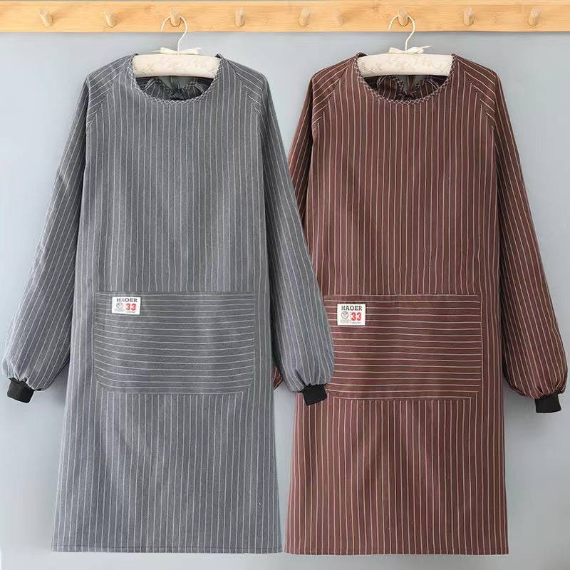 Delantal de manga larga de la cocina del hogar de los hombres abajo abrigo de algodón puro estilo coreano lindo cuerpo completo con mangas de las mujeres adultos overol