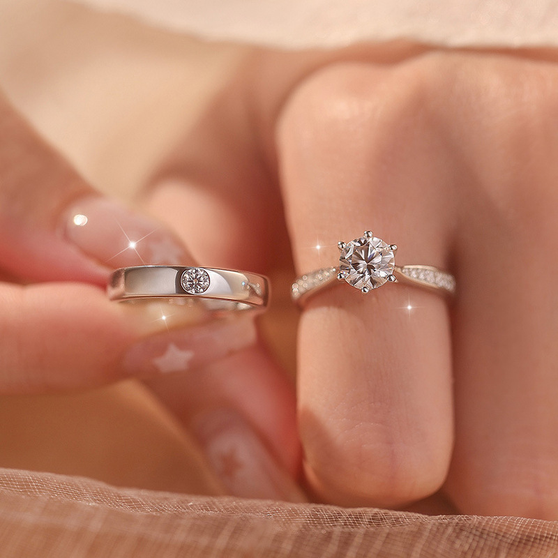 Simulated Moissanite Live Ring Couple Ring for Men and Women 1 Carat Diamond Ring Wedding Engagement Proposal Gift