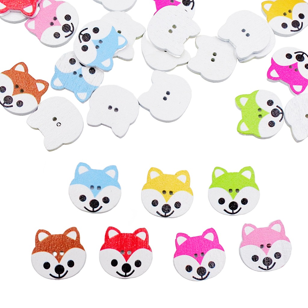 DIY pintado de dibujos animados perro cabeza botón de madera accesorios de ropa para niños cabeza de perro botón de madera 50 piezas un paquete