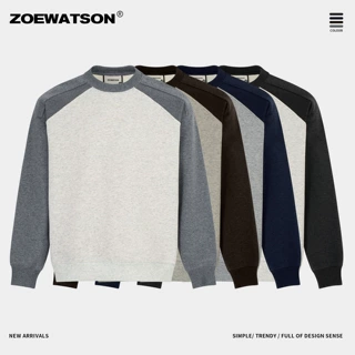 ZOEWATSON男装美式插肩圆领套头卫衣秋冬拼色长袖休闲百搭上衣潮