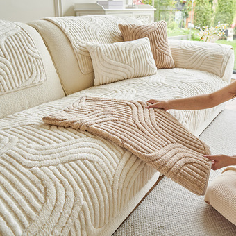 跨境专供奶油风舒棉绒沙发垫2026新款秋冬毛绒加厚坐垫防滑盖布巾