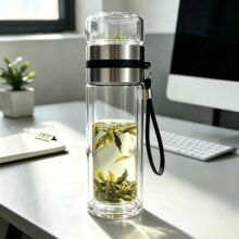 茶水分离泡茶杯双层防烫茶杯保温杯男士商务便携水杯密封玻璃水杯