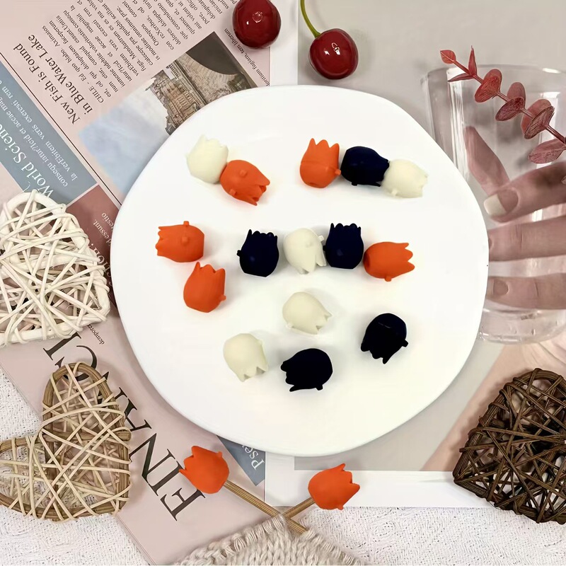 Colorful Tulip Silicone Sweater Stick Needle Knitting Needle Stopper Anti-Slip Thread Sweater Needle Cap Stopper DIY Crochet Needle Set