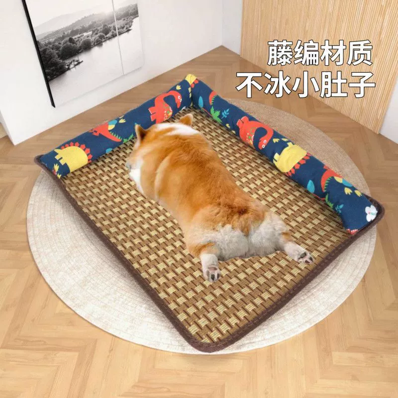 Кошачья будка, коврик для домашних животных, летний соломенный коврик, дышащий съемный и моющийся коврик из ротанга, устойчивый к укусам собаки спальный коврик, коврик из ледяного шелка