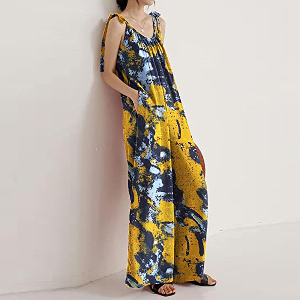 Summer Women Clothing Printed Sling Loose Casual Jumpsuit