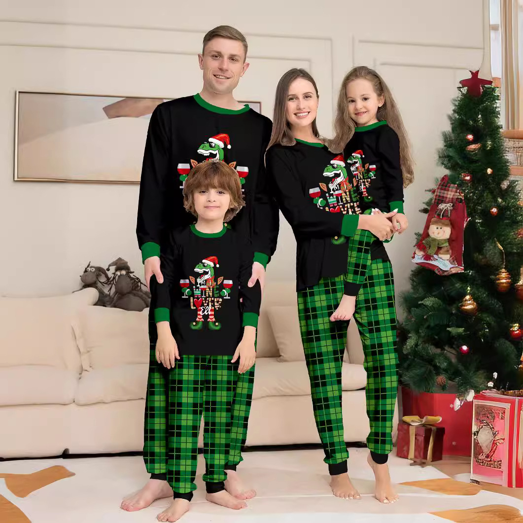 Christmas Dinosaur Letters Christmas Family suit printed homewear pajama set_voghion.com