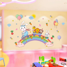 XY9054彩虹兔子单车墙壁装饰贴纸墙贴画幼儿园墙面美化装饰