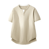 ZH8119-3D夏季V领针织衫短袖简约时尚假两件T恤新款收口上衣，男装针织衫/毛衣，星座614