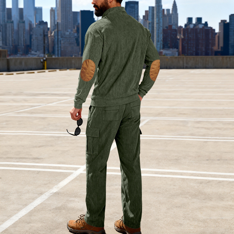 Men's Clothing Men's Corduroy Zip Up Sweatshirt Set Outdoor Loose Fitting Workwear Commuter Style Spring Autumn_viptrois.com