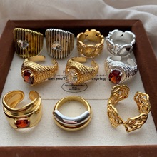 欧美公主宫廷风黄金色戒指小众戒环点钻首饰高级百搭气质个性指环