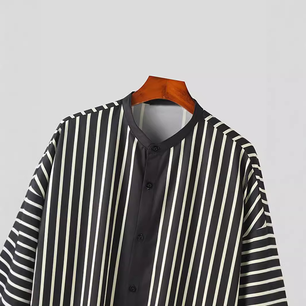 국경 간 대외 무역 새로운 유럽과 미국 남성의 느슨한 긴팔 카디건 와이드 레그 캐주얼 바지 게으른 스타일 포지셔닝 줄무늬 세트