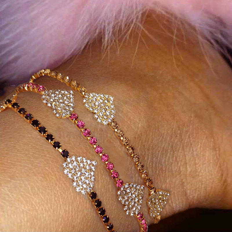 Foreign Trade Hot-Selling Fashionable Full-Diamond Heart Anklet European and American Beach Jewelry for Women Versatile Shiny Rhinestone Anklet Jewelry