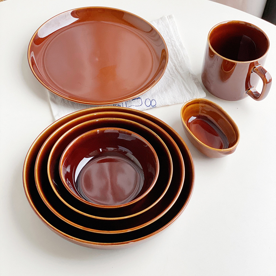 Tazón de caramelo retro japonés, plato de pastel doméstico, tazón de ensalada de taza de café, tazón de cerámica sólida, vajilla doméstica