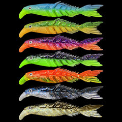 Lure Bait, Two-Color Bone-Shape Multi-Section Soft Fish Lures in Multiple Colors and Sizes, Scissor-Tail Soft Baits, Packaged for Saltwater & Boat Fishing