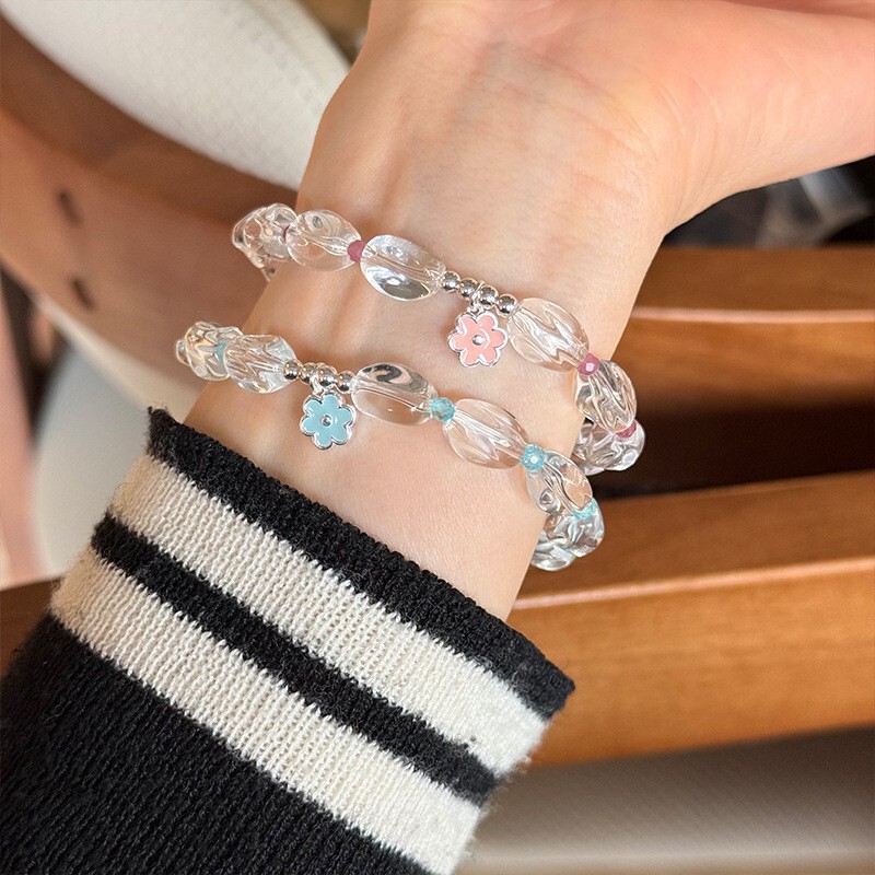 925 Sterling Silver Glass Oil-Drip Flower Bracelet for Women, Fresh and Sweet, Versatile for Spring and Summer, Beaded Elastic Cord Hand Jewelry B3330 925 Sterling Silver Glass Oil-Drip Flower Bracelet for Women, Fresh and Sweet, Versatile for Spring and Summer, Beaded Elastic Cord Hand Jewelry B3330