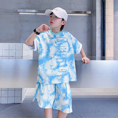 Boys' Summer Gradient Dopamine Short Sleeve Suit 2024 New Children's Boys Summer Clothes Ice Silk Handsome Clothes