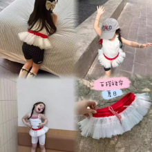 淘宝质量女童红色绑带半身裙夏薄款白色网纱叠穿屁帘罩裙儿童裙子