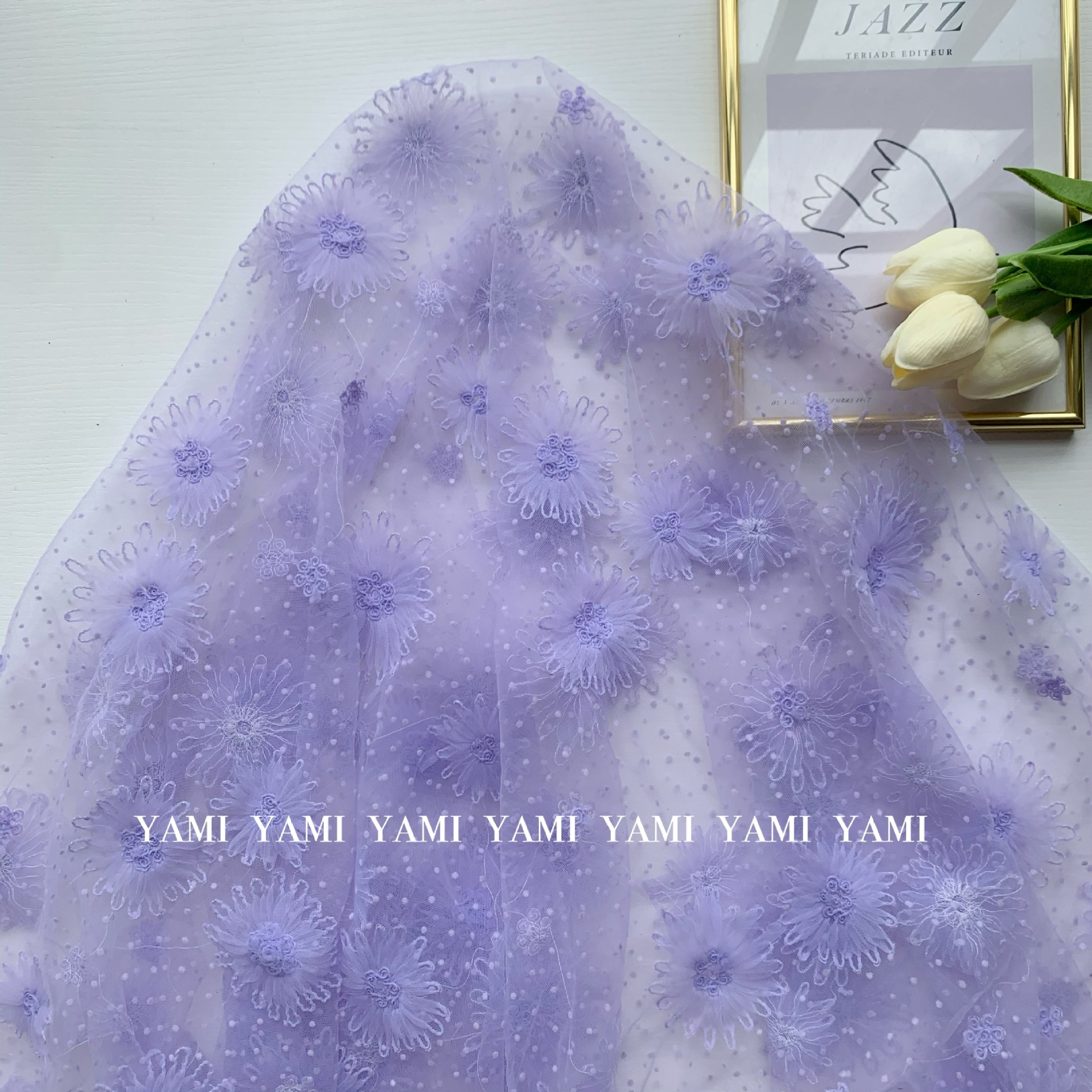 Brillante punto flocado crochet flor tridimensional flor hermosa flor Lolita vestido de novia ropa para niños tela de malla