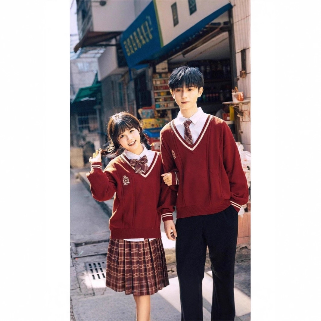 Jk Red Sweater Preppy Style Autum Japanese Style Uniform Female Junior High School Student Uniform Sports Meeting Class Uniform Suit