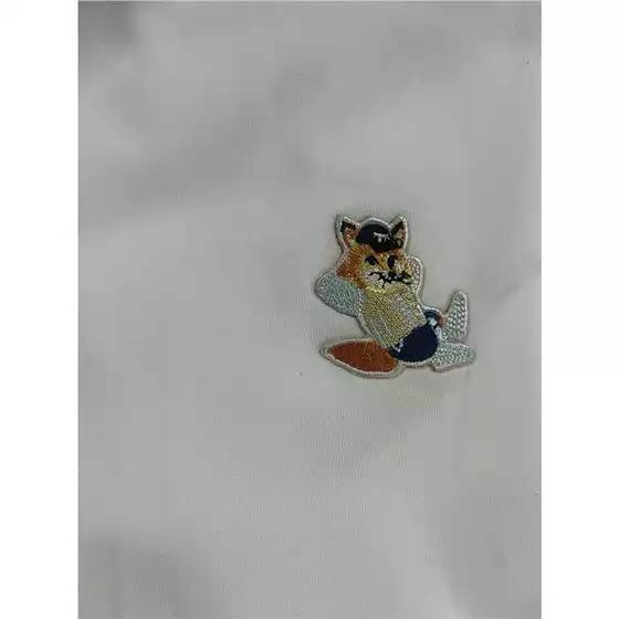 New blue clothes small fox short sleeve embroidered top men and women with the same collar tag