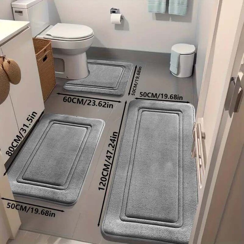Cross-Border Coral Velvet Floor Mat Three-Piece Set Toilet Sink Absorbent Non-Slip Mat Bathroom Floor Mat