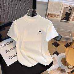広州十三行の爆発的な婦人服の韓国版のギャルは小さい立襟の純綿の刺繍の肩の上着の半袖のtシャツを着ます。