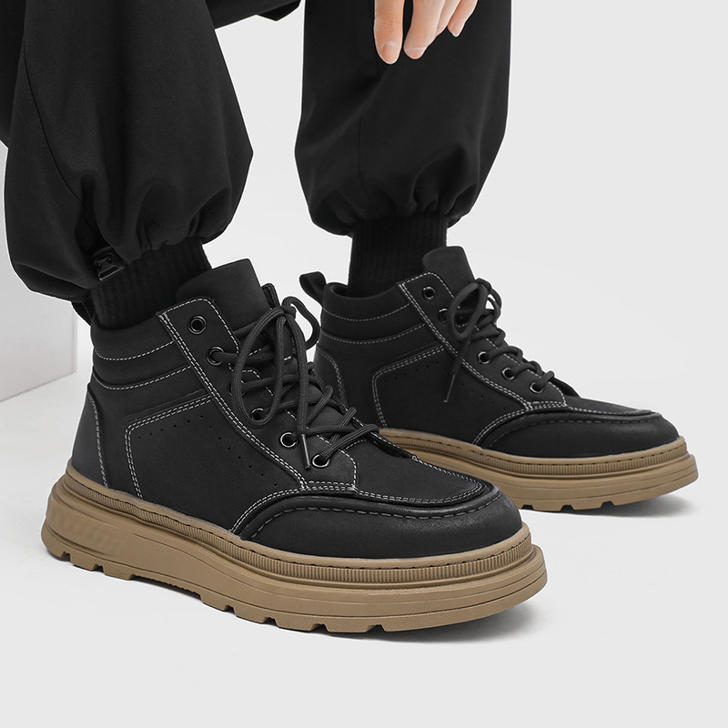 Men's Snow Boots with Sheepskin and Fur, Winter Warm Plush Thickened Martin Boots, High-Top Outdoor Waterproof Northeast Cotton Shoes