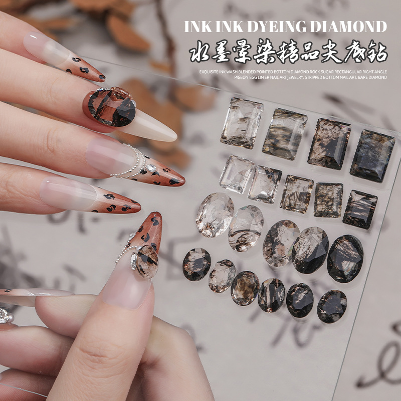 Tinta de alta calidad teñida con taladro de fondo de punta de azúcar de cristal rectangular de ángulo recto huevo de paloma Lin Er joyas de manicure desnudas de fondo de manicure