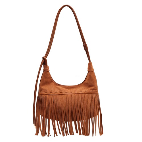 Autumn and winter new leather tassel women's shoulder bag, fashionable texture, retro one-shoulder cross-body simple women's bag